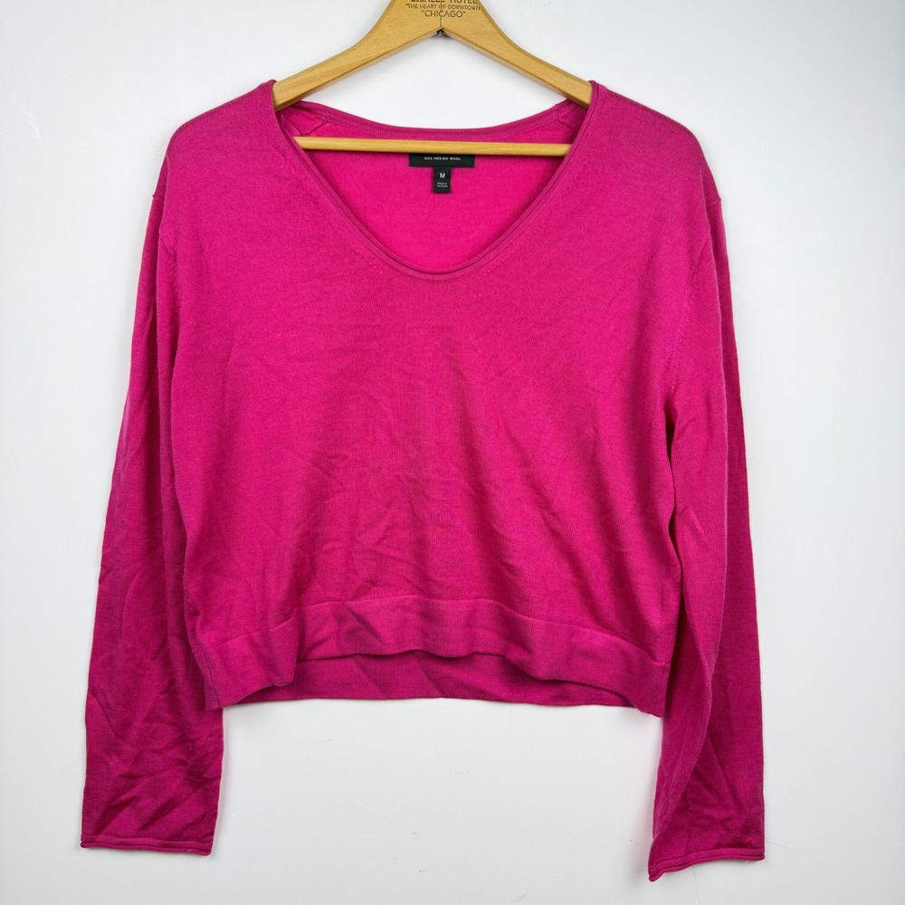 Banana Republic Womens Pink 100% Merino Wool V-Neck Long Sleeve Sweater Size M